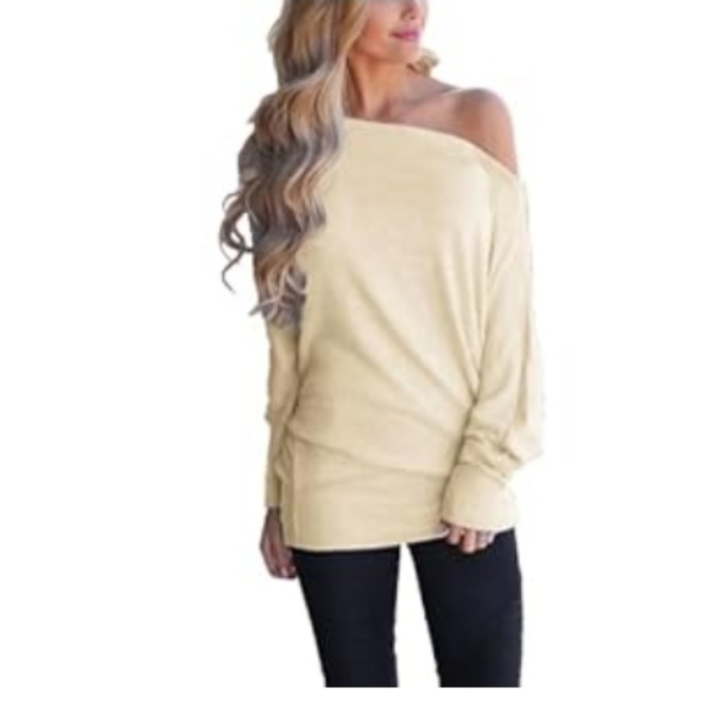 POETSKY Cream Off-the-shoulder Top